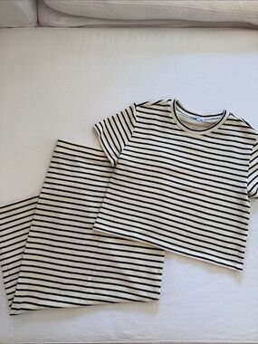 Splendid Cream and Navy Striped Short-Sleeve Skirt Set